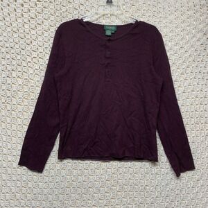 Lauren Ralph Lauren Henley Top Women XL Burgundy Long Sleeve 100%Cotton Flaw